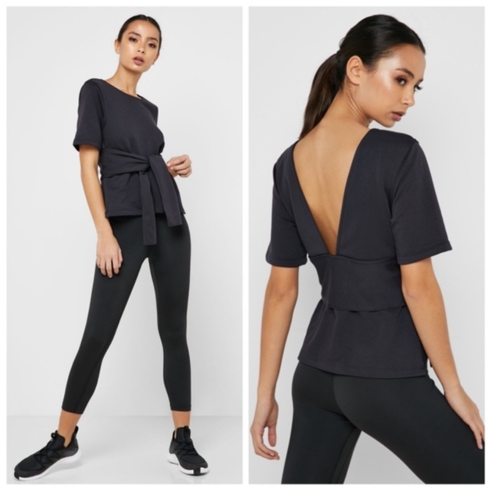 Nike Studio Dri-Fit Short Sleeve Yoga Tie Top Medium - Picture 2 of 8